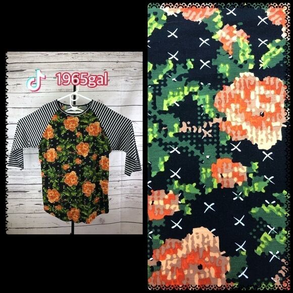 LuLaRoe Randy Plus Size 2X Orange Tan Green Roses - Picture 1 of 15